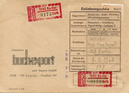 By 1092 (2), KN 0873 mit QT auf Einlieferungsschein